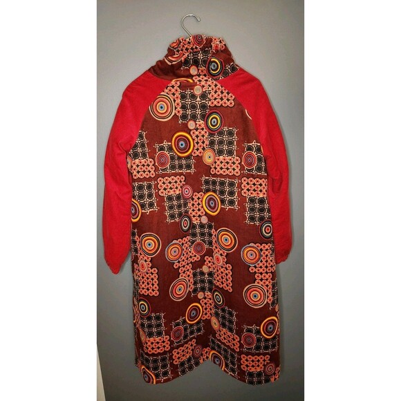 Coline Coat Women's L Red Corduroy Button Lined Geometric Boho Bohemian Ethnic - Picture 2 of 5